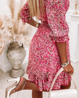 Trena - Romantisches gesmoktes Minikleid mit Blumendruck | Feminines Sommerkleid mit V-Ausschnitt und Puffärmeln