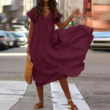 Yann – Blusenkleid im Maxi-Stil mit V-Ausschnitt und Rüschen