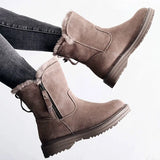 Damen Winterstiefel – Warm Gefütterte Ankle Boots aus Wildlederimitat mit Reißverschluss