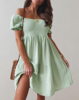 Quenna - Lady Slash Neck Weiß Strandkleid