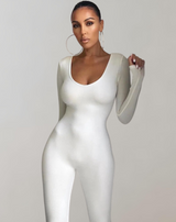 Theda - Langärmeliger Schlitzausschnitt Jumpsuits