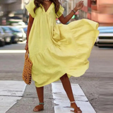 Yann – Blusenkleid im Maxi-Stil mit V-Ausschnitt und Rüschen