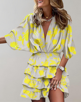 Nimfa - Ärmel V-Ausschnitt gerafftes Minikleid