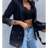 Lexhie – Strassverzierung und Schalkragen Blazer mit langen Ärmeln