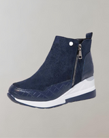 Gisela - Leder Patchwork Keilabsatz Plateaustiefel