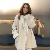 Damen Grobstrick Cardigan – Bequemer Oversized Cardigan in Beige – Weiche Strickjacke mit Taschen für Herbst & Winter