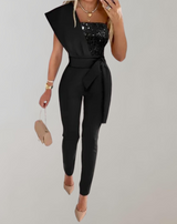 Layla - Luxuriöser Jumpsuit mit Schleifengürtel und Glitzerdetail