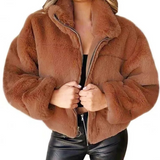 Elegante Teddyjacke mit Reißverschluss und Kragen für Damen