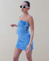 Virginia - Blaues Denim-Mini-Parteikleid