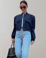 Helene - Knopfleiste Langarm Crop Tops