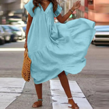 Yann – Blusenkleid im Maxi-Stil mit V-Ausschnitt und Rüschen