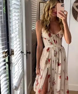 Amanda™ - Ärmelloses, tailliertes Kleid mit Blumendruck und sexy Beinausschnitt