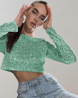 Quintina - Damen - Glitter Pailletten Crop Top