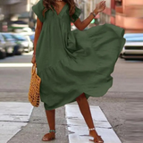 Yann – Blusenkleid im Maxi-Stil mit V-Ausschnitt und Rüschen