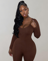 Theda - Langärmeliger Schlitzausschnitt Jumpsuits