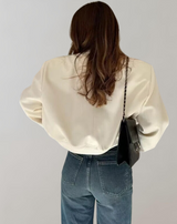 Helene - Knopfleiste Langarm Crop Tops