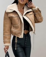 Rosa Vintage-Motorradmantel mit Kragen