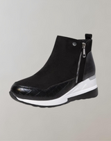 Gisela - Leder Patchwork Keilabsatz Plateaustiefel