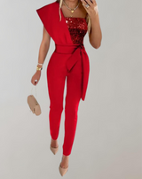 Layla - Luxuriöser Jumpsuit mit Schleifengürtel und Glitzerdetail