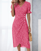 Timya - Schickes Wickel-Midikleid mit Blumenmuster und Knopfdetail | Elegantes Kleid mit V-Ausschnitt und Blumendruck