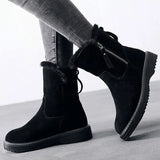 Damen Winterstiefel – Warm Gefütterte Ankle Boots aus Wildlederimitat mit Reißverschluss