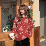 Roter Weihnachtsbaum Jacquard Pullover für Damen