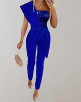 Layla - Luxuriöser Jumpsuit mit Schleifengürtel und Glitzerdetail