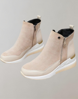 Gisela - Leder Patchwork Keilabsatz Plateaustiefel