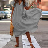 Yann – Blusenkleid im Maxi-Stil mit V-Ausschnitt und Rüschen