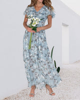 Trixia - Florales Maxikleid Damen | Chiffonstoff luftiges Sommerkleid | Maxikleid mit fließendem Rock