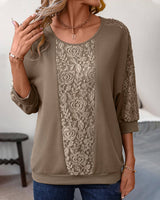 Harper - Elegante Bluse mit U-Ausschnitt und Spitzeneinsatz für Damen | Lässige Langarmbluse mit floralem Spitzeneinsatz