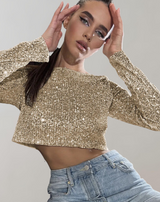 Quintina - Damen - Glitter Pailletten Crop Top