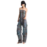 Jisse – Trägerloser Denim-Jumpsuit mit Cargotaschen