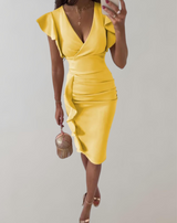 Daria - Hoch tailliertes Kleid mit Flair-Detail und gepufften Mini-Ärmeln