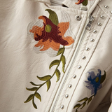 Ellie - Kurzer Sommerjacke aus Leder mit Blumendruck