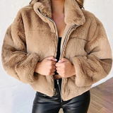 Elegante Teddyjacke mit Reißverschluss und Kragen für Damen