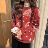 Roter Weihnachtsbaum Jacquard Pullover für Damen