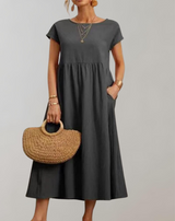 Ella - Vintage Solides Midikleid