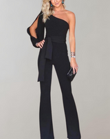 Layla - Luxuriöser Jumpsuit mit Schleifengürtel und Glitzerdetail