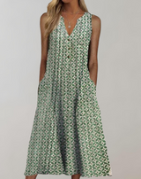 Gerda - Damen V-Ausschnitt ärmelloses Maxikleid