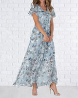 Trixia - Florales Maxikleid Damen | Chiffonstoff luftiges Sommerkleid | Maxikleid mit fließendem Rock