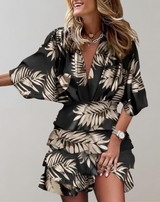 Nimfa - Ärmel V-Ausschnitt gerafftes Minikleid