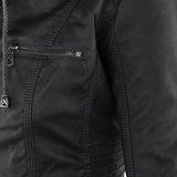 Damen Biker-Jacke aus Kunstleder – Stylische Jacke mit Kapuze und Reißverschlüssen, ideal für Herbst und Frühjahr