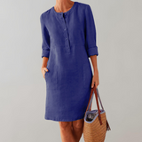 Yuna - bequemes Hemdkleid Damen | Button-Down-Front-Damenkleid | Zeitloses Kleid mit Dreiviertelärmeln