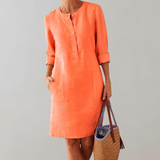 Yuna - bequemes Hemdkleid Damen | Button-Down-Front-Damenkleid | Zeitloses Kleid mit Dreiviertelärmeln