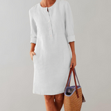 Yuna - bequemes Hemdkleid Damen | Button-Down-Front-Damenkleid | Zeitloses Kleid mit Dreiviertelärmeln