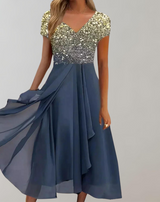 Adrienne - Kleid mit leuchtenden Blumen | Abendkleid für Damen | Glänzendes Topkleid