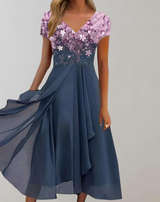Adrienne - Kleid mit leuchtenden Blumen | Abendkleid für Damen | Glänzendes Topkleid