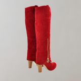 Overknee-Stiefel Damen mit Absatz und Reißverschluss – Hohe Stiefel in Rot und Schwarz