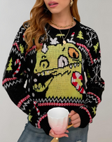 Cristina - Schwarzer gestrickter Rundhalspullover